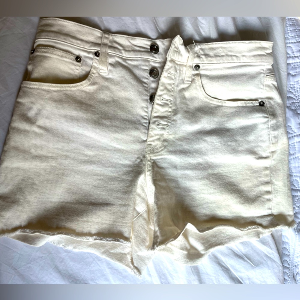 High rise white jean shorts